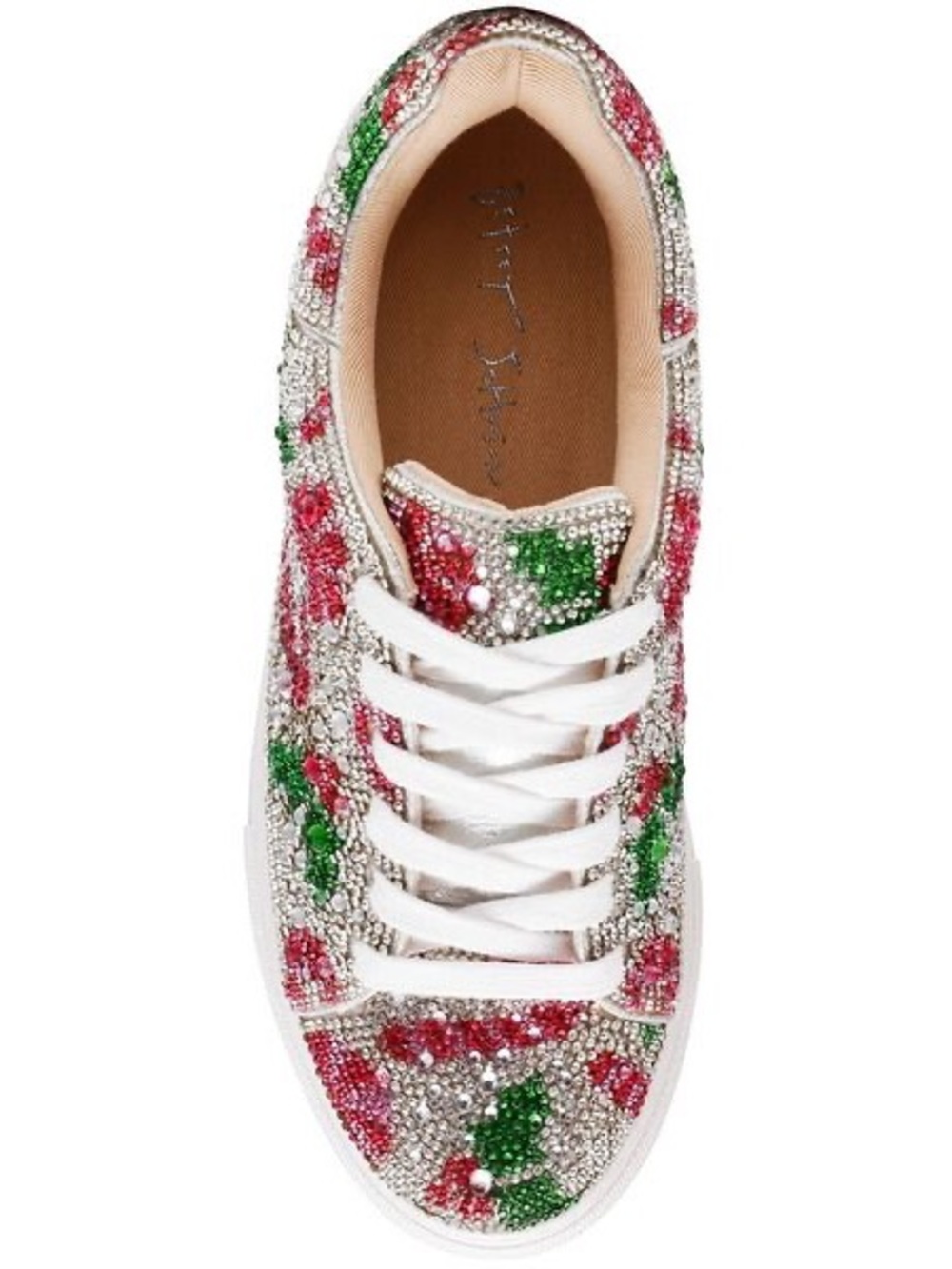 NWT Betsey Johnson Sidny Holiday Holly Print Rhinestone Platform Sneakers Sz 6,5 - Picture 6 of 16